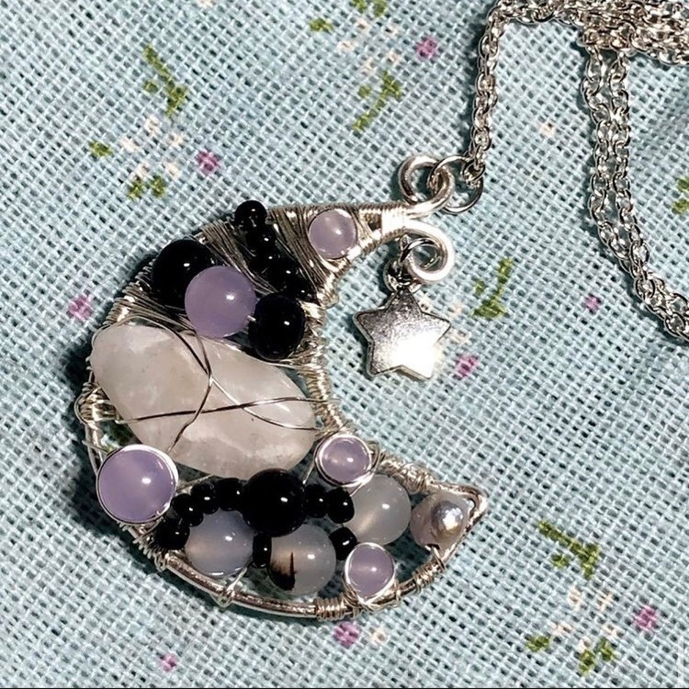 Wire moon crystal pendant